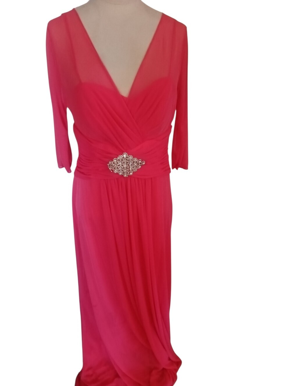Cindy U.S.A Collection Floor Length Coral Chiffon Formal Dress 3/4 Sleeve Size S